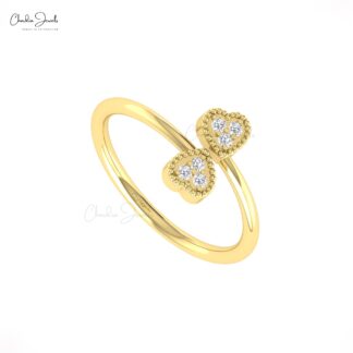 Dainty Diamond Heart Ring In 14k Solid Gold Diamond 1.5mm Round Cut Love Rings For Her