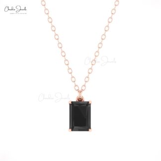 Single Stone Octagon Pendant In Solid 14k Gold Black Diamond 7x5mm Solitaire Necklaces