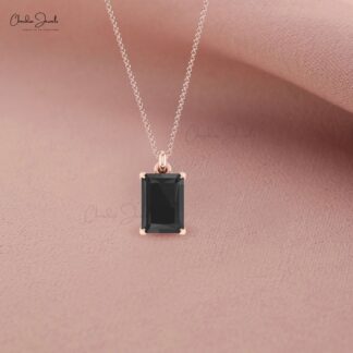 Single Stone Octagon Pendant In Solid 14k Gold Black Diamond 7x5mm Solitaire Necklaces
