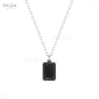 Single Stone Octagon Pendant In Solid 14k Gold Black Diamond 7x5mm Solitaire Necklaces