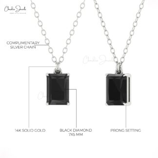 Single Stone Octagon Pendant In Solid 14k Gold Black Diamond 7x5mm Solitaire Necklaces