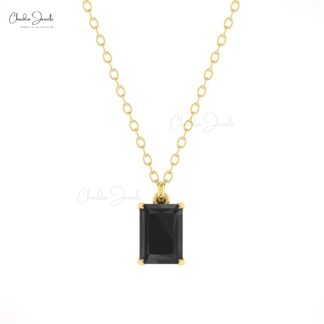 Single Stone Octagon Pendant In Solid 14k Gold Black Diamond 7x5mm Solitaire Necklaces