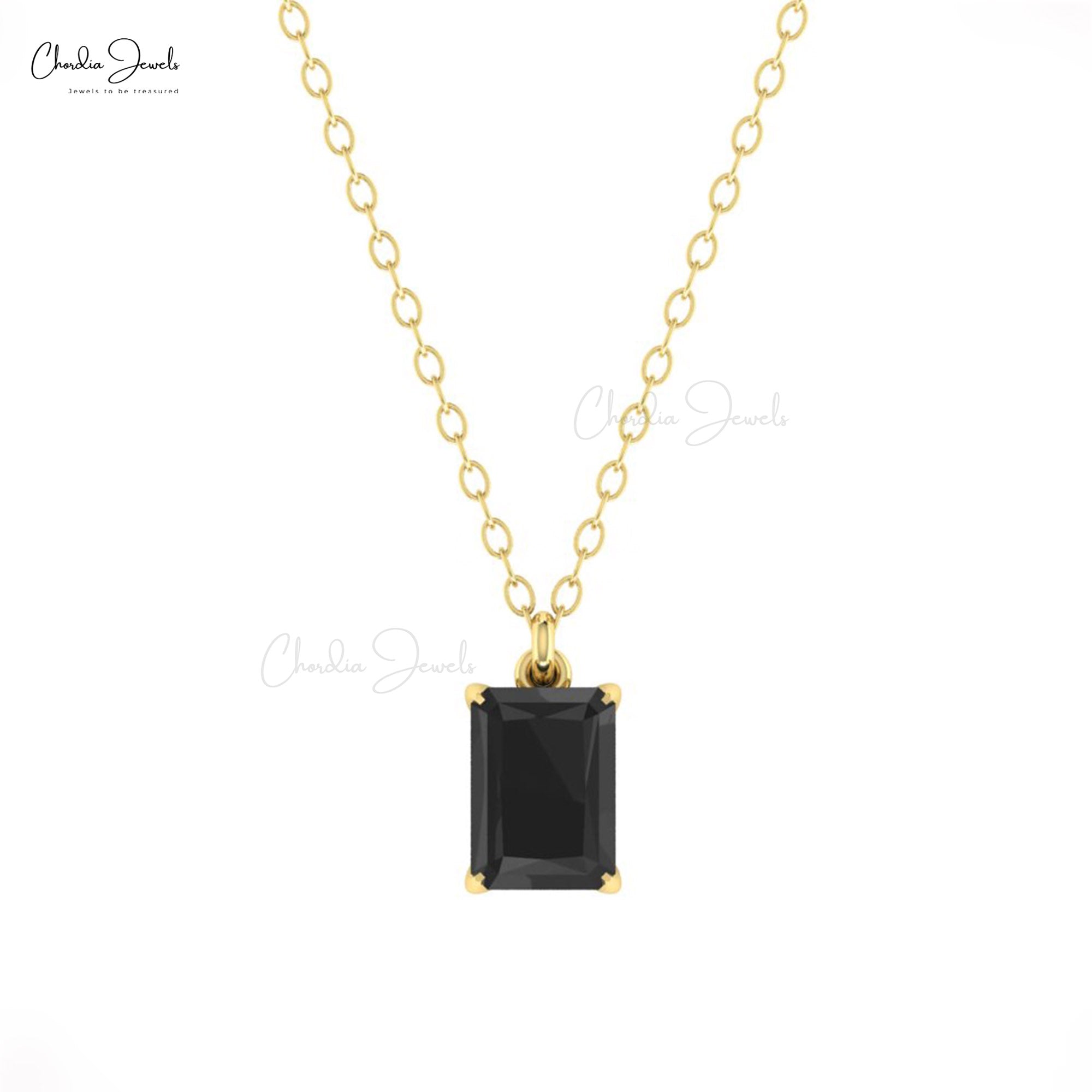 Single Stone Octagon Pendant In Solid 14k Gold Black Diamond 7x5mm Solitaire Necklaces