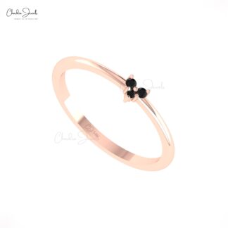 Three Stone Heart Ring In Pure 14k Gold Black Diamond Proposal Dainty Rings For Women