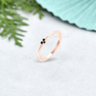 Three Stone Heart Ring In Pure 14k Gold Black Diamond Proposal Dainty Rings For Women