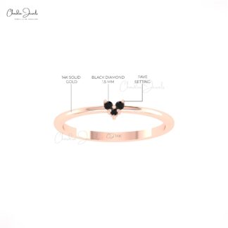 Three Stone Heart Ring In Pure 14k Gold Black Diamond Proposal Dainty Rings For Women