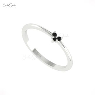 Three Stone Heart Ring In Pure 14k Gold Black Diamond Proposal Dainty Rings For Women