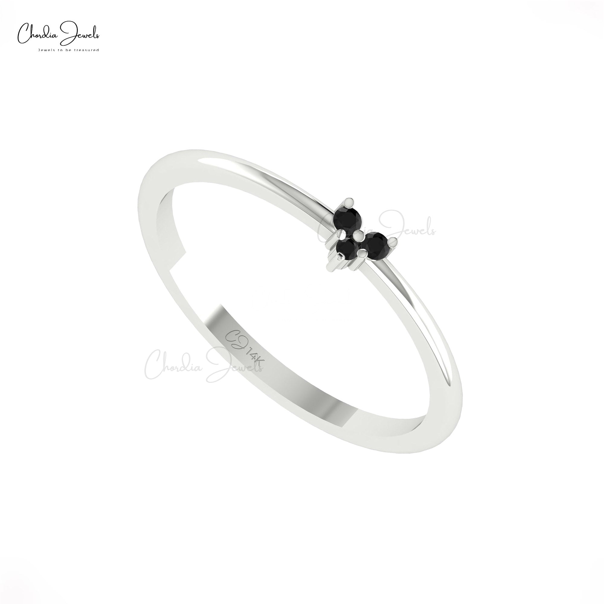 Three Stone Heart Ring In Pure 14k Gold Black Diamond Proposal Dainty Rings For Women
