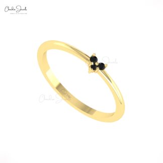 Three Stone Heart Ring In Pure 14k Gold Black Diamond Proposal Dainty Rings For Women