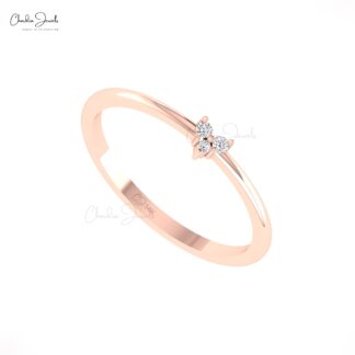 Trio Stone Dainty Ring With 0.04 Ct White Diamond Pave Set In 14k Real Gold Heart Rings