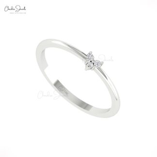 Trio Stone Dainty Ring With 0.04 Ct White Diamond Pave Set In 14k Real Gold Heart Rings