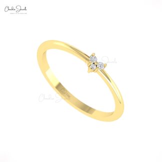 Trio Stone Dainty Ring With 0.04 Ct White Diamond Pave Set In 14k Real Gold Heart Rings