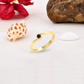 Split Shank Tiny Cluster Ring In 14k Solid Gold Black Diamond 3 Stone Wedding Rings