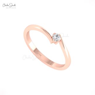 Real 14k Gold Solitaire Ring With 3mm Round G-H Diamond Split Shank Minimalist Rings