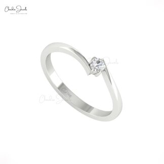 Real 14k Gold Solitaire Ring With 3mm Round G-H Diamond Split Shank Minimalist Rings