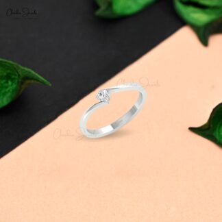 Real 14k Gold Solitaire Ring With 3mm Round G-H Diamond Split Shank Minimalist Rings