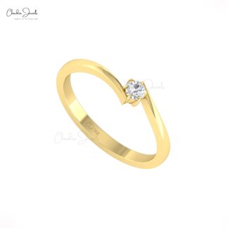Real 14k Gold Solitaire Ring With 3mm Round G-H Diamond Split Shank Minimalist Rings