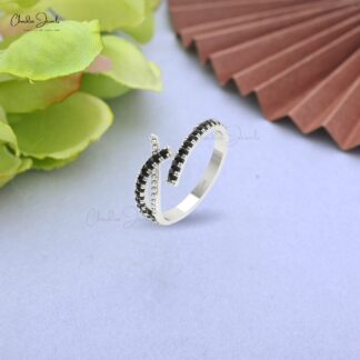 Bypass Cross Wedding Ring In 14k Solid Gold Black Diamond Open Wrap Rings For Mom