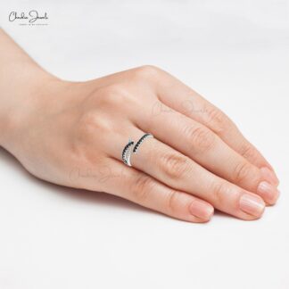 Bypass Cross Wedding Ring In 14k Solid Gold Black Diamond Open Wrap Rings For Mom