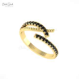 Bypass Cross Wedding Ring In 14k Solid Gold Black Diamond Open Wrap Rings For Mom