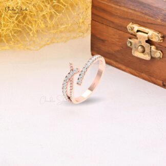 Open Wrap Adjustable Ring With 1.5mm White Diamond Bypass Cross Ring In 14k Real Gold