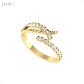 Open Wrap Adjustable Ring With 1.5mm White Diamond Bypass Cross Ring In 14k Real Gold
