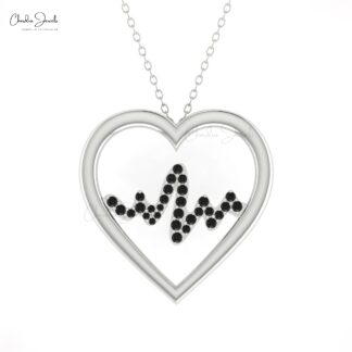 AAA Black Diamond Heartbeat Pendant With 14k Pure Gold Pave Set Love Fine Jewelry
