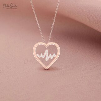 Round Cut Heart Shape Pendant In 14k Solid Gold G-H Diamond Lifeline Heartbeat Pendants