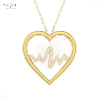 Round Cut Heart Shape Pendant In 14k Solid Gold G-H Diamond Lifeline Heartbeat Pendants