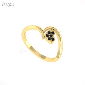Brilliant Cut Promise Love Ring In Solid 14k Gold Black Diamond Dainty Heart Rings
