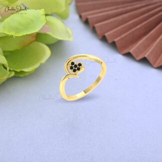 Brilliant Cut Promise Love Ring In Solid 14k Gold Black Diamond Dainty Heart Rings