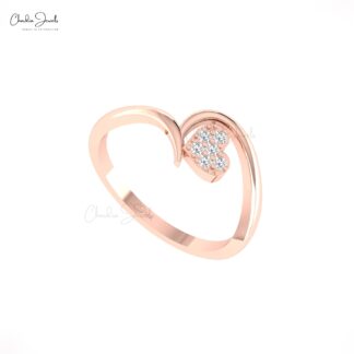 Dainty Heart Proposal Ring With 1.5mm White Diamond Cluster Pave Ring In 14k Pure Gold