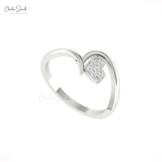 Dainty Heart Proposal Ring With 1.5mm White Diamond Cluster Pave Ring In 14k Pure Gold