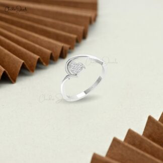 Dainty Heart Proposal Ring With 1.5mm White Diamond Cluster Pave Ring In 14k Pure Gold
