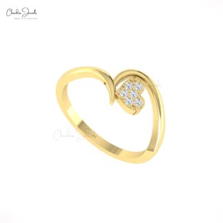 Dainty Heart Proposal Ring With 1.5mm White Diamond Cluster Pave Ring In 14k Pure Gold