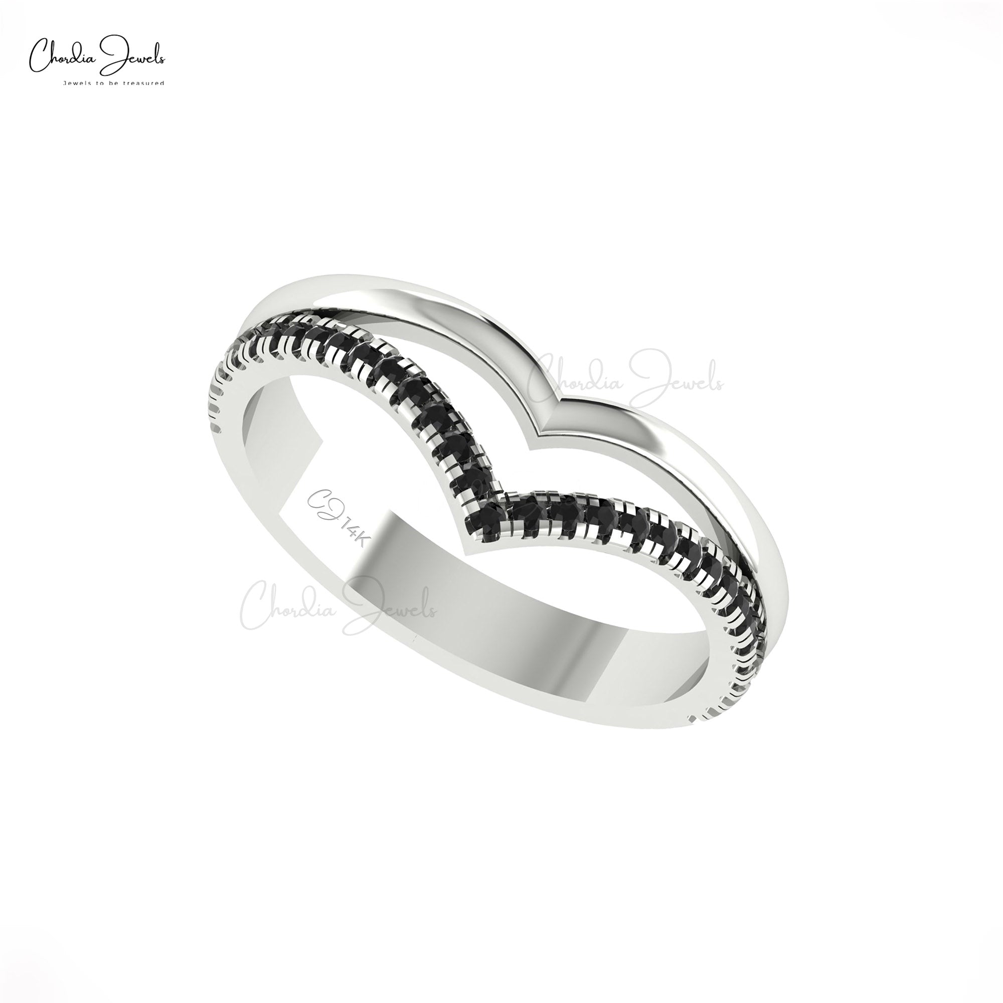 Wishbone Diamond Ring In Solid 14k Gold Pave Black Diamond Chevron Unique Rings For Her