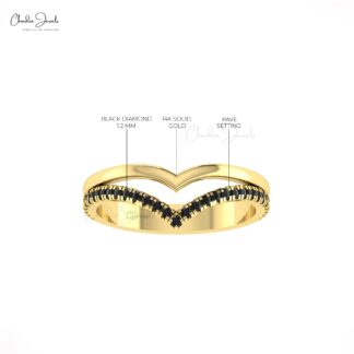 Wishbone Diamond Ring In Solid 14k Gold Pave Black Diamond Chevron Unique Rings For Her