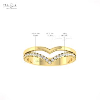 Double Chevron Women Ring With 0.25 Ct G-H Diamond Pave Set In 14k Real Gold Rings