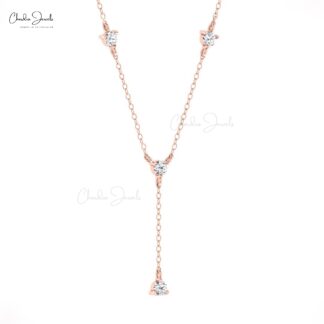 Y Shape 4 Stone Necklace With 0.44 Ct White Diamond Prong Set In 14k Real Gold Necklaces