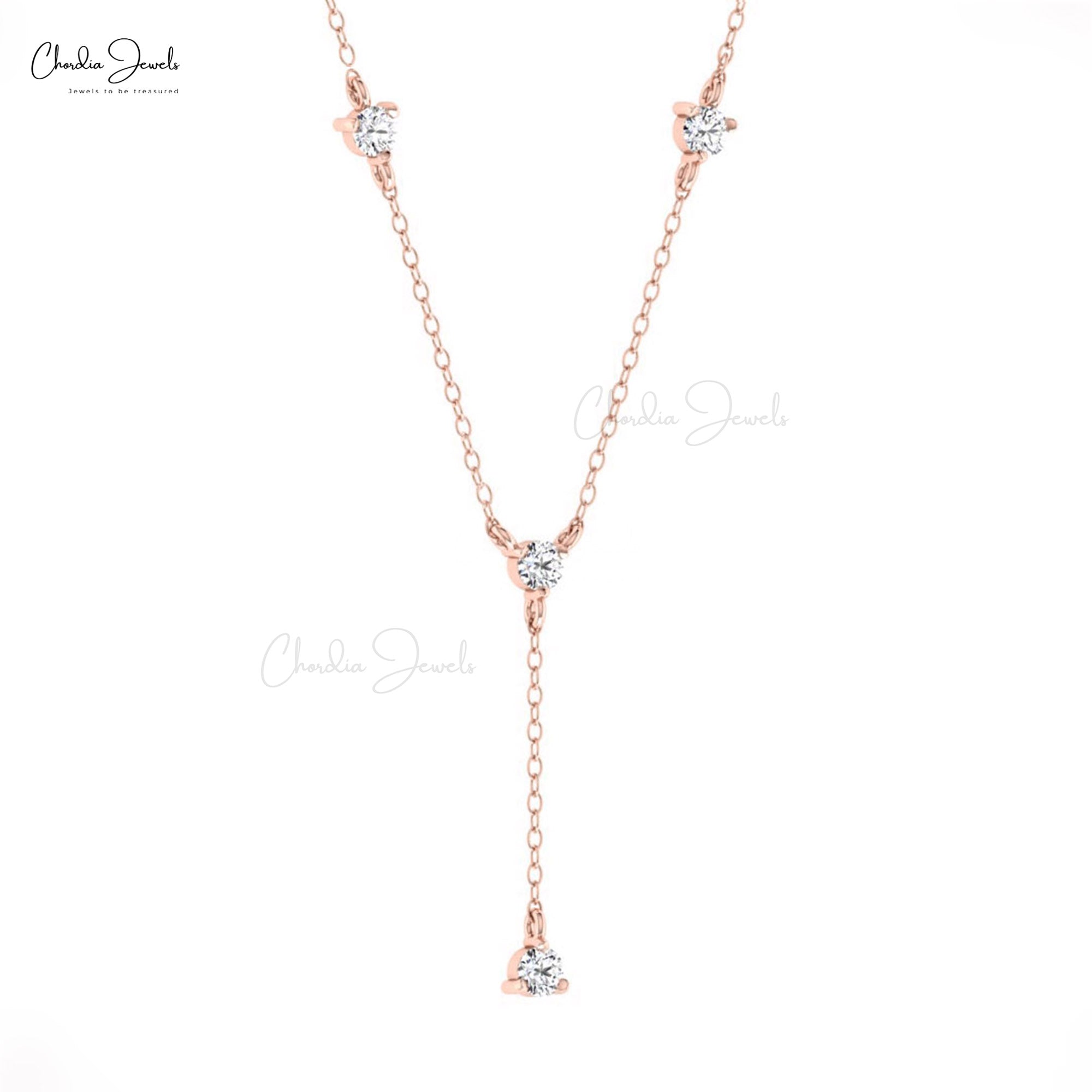 Y Shape 4 Stone Necklace With 0.44 Ct White Diamond Prong Set In 14k Real Gold Necklaces