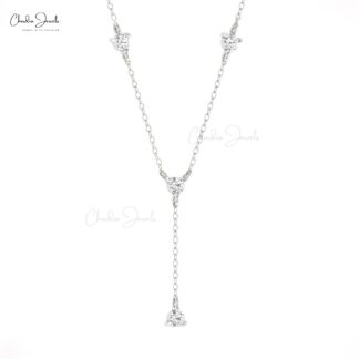 Y Shape 4 Stone Necklace With 0.44 Ct White Diamond Prong Set In 14k Real Gold Necklaces