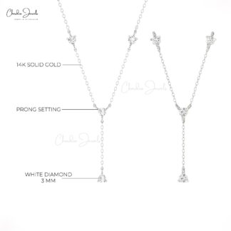 Y Shape 4 Stone Necklace With 0.44 Ct White Diamond Prong Set In 14k Real Gold Necklaces
