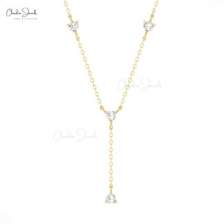 Y Shape 4 Stone Necklace With 0.44 Ct White Diamond Prong Set In 14k Real Gold Necklaces