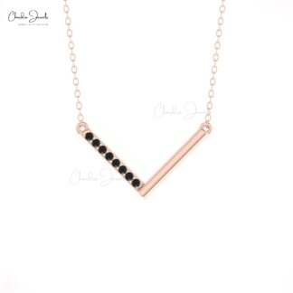 Chevron Dailywear Necklace In 14k Real Gold Pave Black Diamond V Shape Bar Necklaces