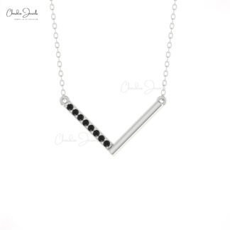 Chevron Dailywear Necklace In 14k Real Gold Pave Black Diamond V Shape Bar Necklaces