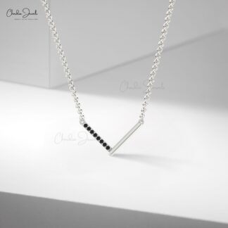 Chevron Dailywear Necklace In 14k Real Gold Pave Black Diamond V Shape Bar Necklaces