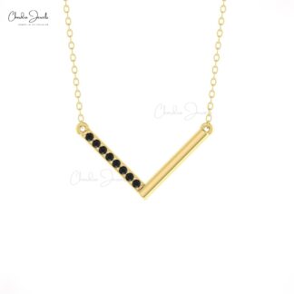 Chevron Dailywear Necklace In 14k Real Gold Pave Black Diamond V Shape Bar Necklaces