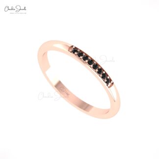Dainty Channel Band In Solid 14k Gold Black Diamond 0.06 Ct Round Stackable Bridal Ring