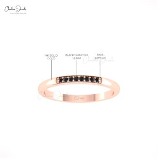 Dainty Channel Band In Solid 14k Gold Black Diamond 0.06 Ct Round Stackable Bridal Ring