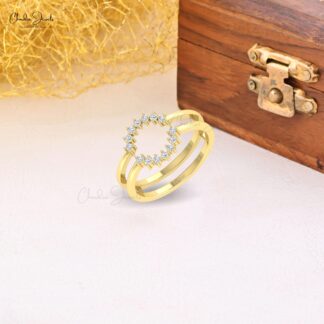 Solid 14k Gold Guard Enhancer Ring With 1.5mm White Diamond Stack Double Band Rings